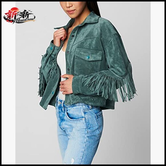 Faux Suede Fringe Jacket Women's Casual Snap Button Cuffs - Picture 4 of 7